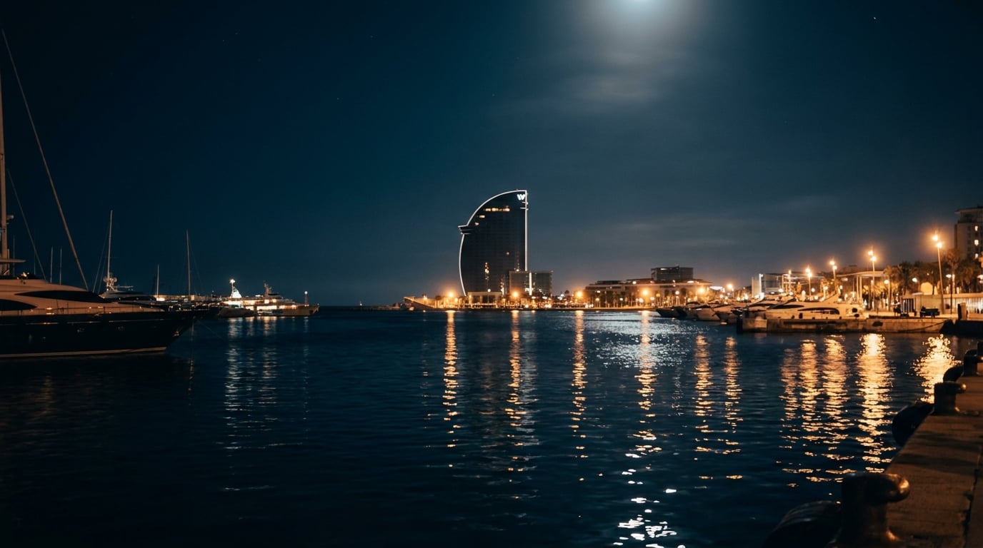 Liman, gece ışıkları — İsha vaktinde